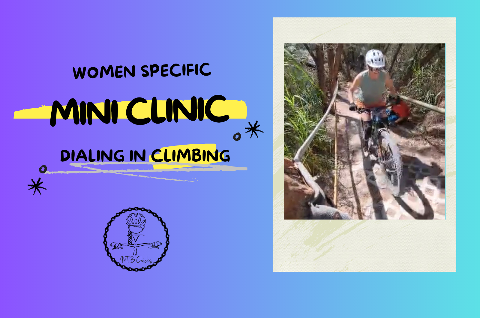 cover photo for an mtb climbing clinic